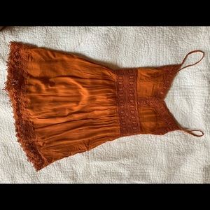 70s Style Burnt Orange Crochet Sundress Size S